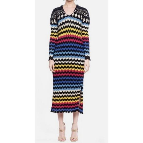 Anthropologie Farm Rio Chevron Rainbow Color Crochet Knit Sweater Maxi Dress S - Picture 1 of 9